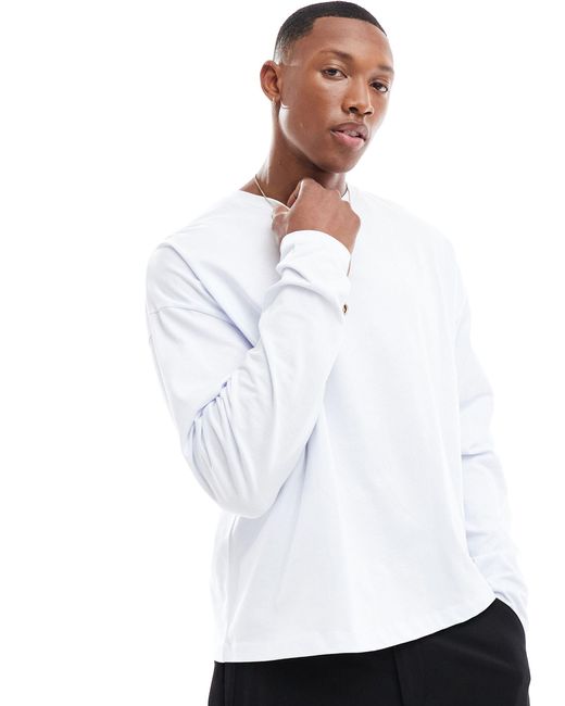 ASOS White Heavyweight Long Sleeved Boxy Cropped Oversized T-shirt for men