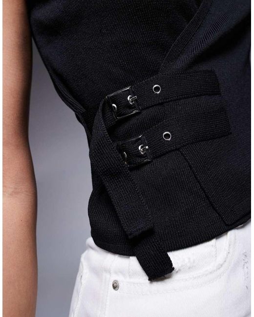 Canotta Nera Con Fibbia di River Island in Blue