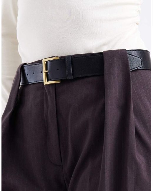 ASOS Blue Tailored High Waist Belted Straight Leg Trousers