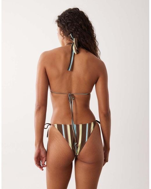 Motel Brown Lentra Tie Waist Striped Bikini Bottoms