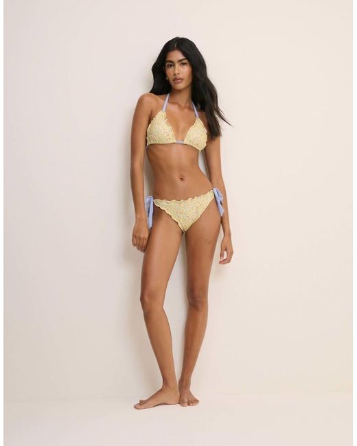 Nobody's Child Natural Ditsy Floral Frill Edge Bikini Top