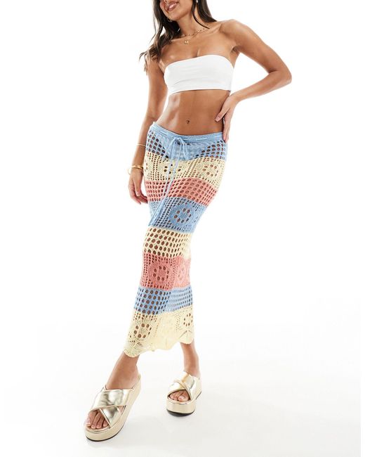 Missy Empire Blue Crochet Maxi Beach Skirt