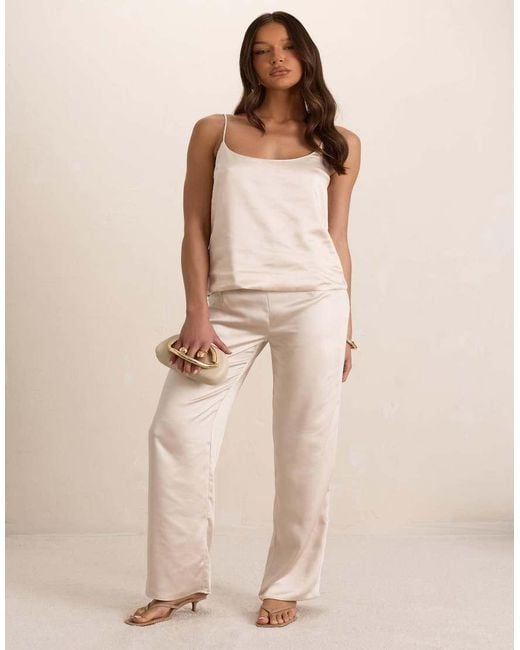 Missy Empire Natural Butter Satin Tailored Straight Leg Trouser