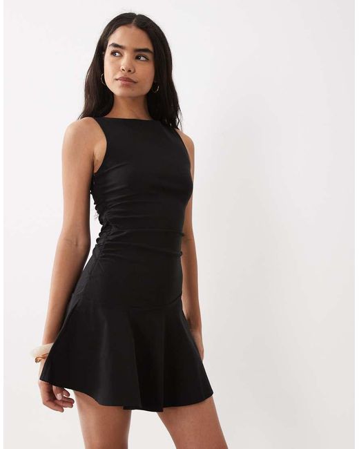 Mango Natural Boat Neck Flared Mini Dress
