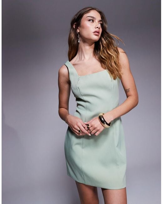 Kaiia Blue Exclusive Tailored Square Neck Structured Mini Dress