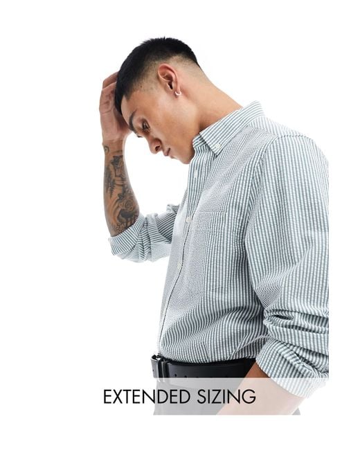 ASOS Gray Seersucker Striped Overshirt for men