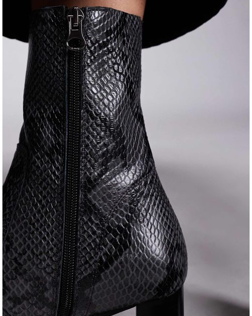 Ramona - bottines à talon et bout carré en cuir effet peau ASOS en coloris Black