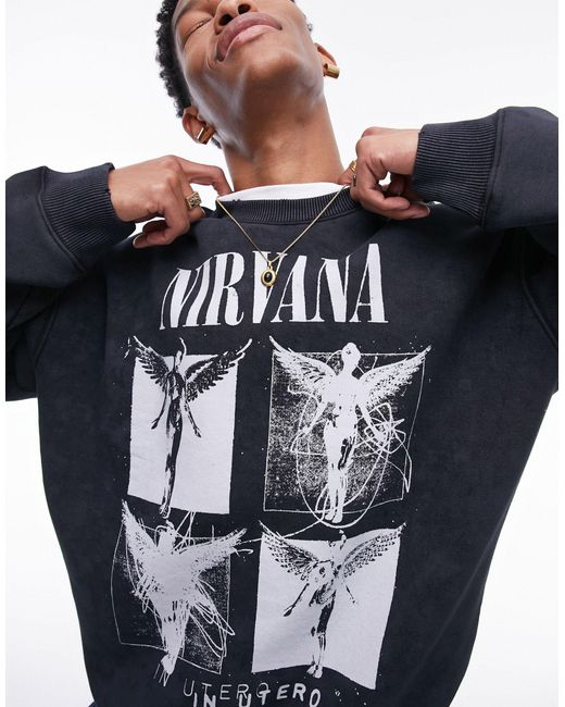 Topman Blue Oversized Fit Sweatshirt With Nirvana Angel Print for men