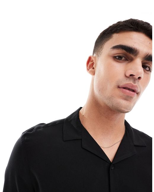 ASOS Black Stretch Slim Fit Work Shirt With Rolled Sleeves for men