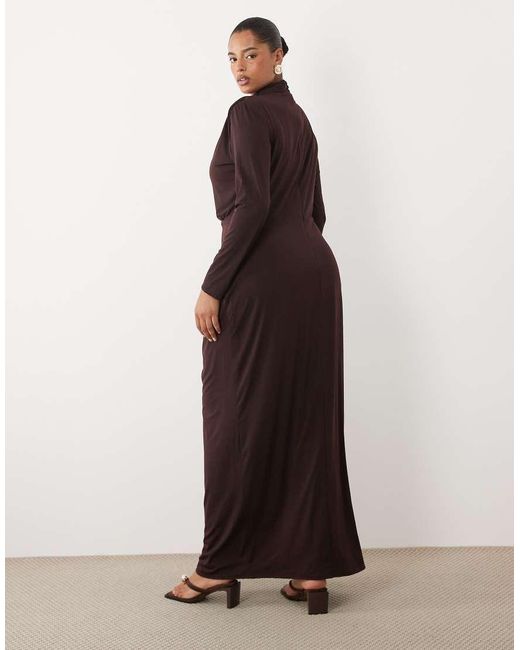 Tfnc Plus Brown Mesh Trim Detail High Split Maxi Dress