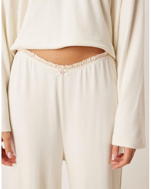 ASOS Natural Soft Jersey Wide Leg Pajama Pants With Floral Trim