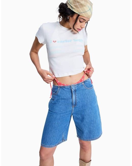 Roxy Blue Cool Girl Longline Denim Shorts