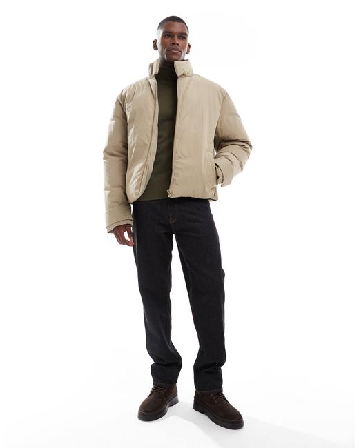 ASOS Natural Puffer Jacket With Funnel Neck for men