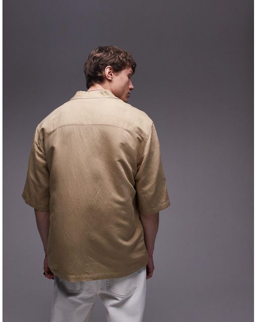 Topman Blue Co-ord Short Sleeve Boxy Linen Blend Shirt for men