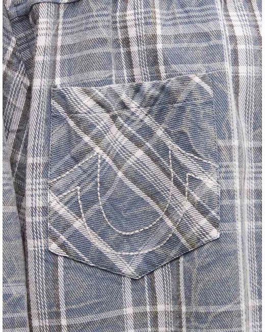 True Religion Gray Distressed Bleached Long Sleeve Flannel Shirt for men