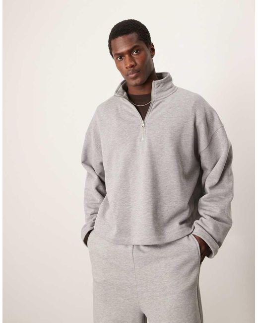 Sudadera Gris Jaspeado Extragrande Con Cuello Subido Y Cremallera De ASOS de hombre de color Gray