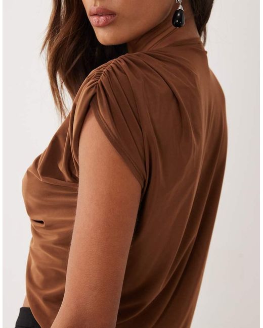 Miss Selfridge Brown Twist Front Top