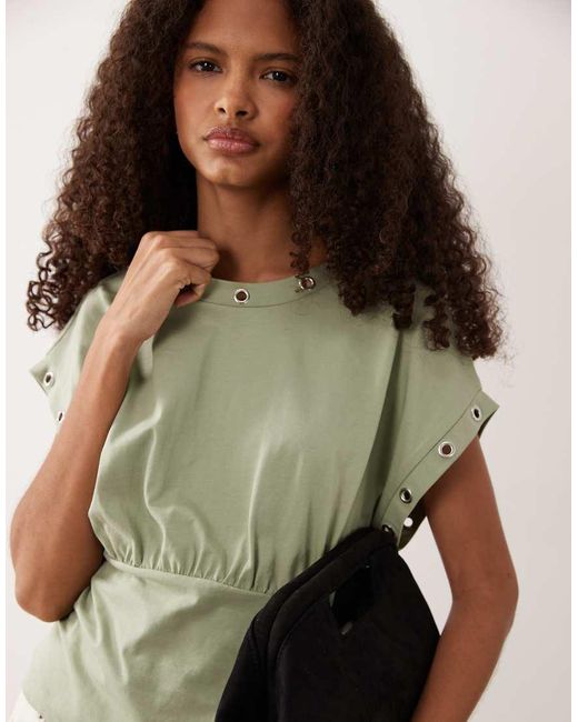 ASOS Green Cinched Waist Top With Eyelet Detail