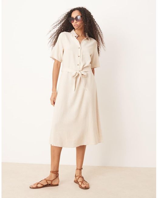 Jdy Natural Linen Mix Midi Shirt Dress