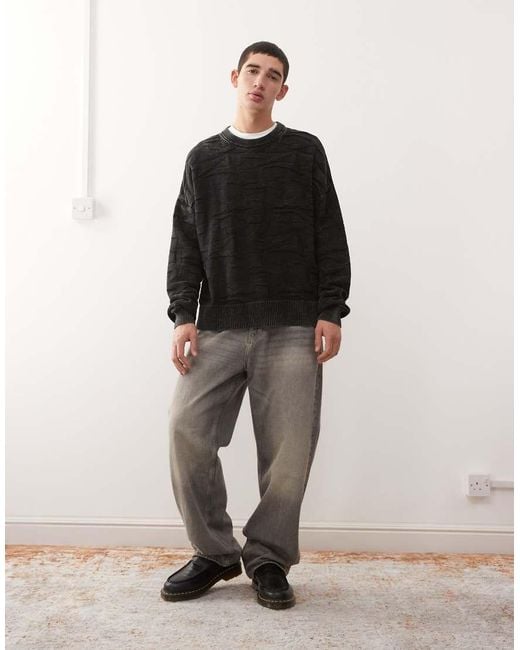 Weekday Black Boxy Fit 3d Texture Effect Jumper for men