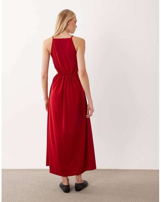 ASOS Red Halter Neck Midi Dress With Cut Outs And Full Skirt