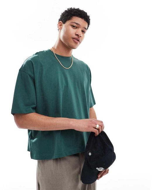 Camiseta Verde De Corte Cuadrado Extragrande Con Estampado Gráfico Floral De ASOS de hombre de color Green