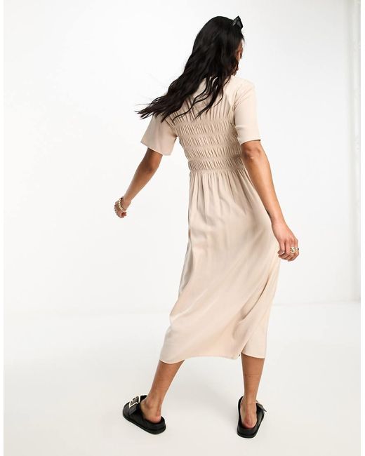 Lola May Natural Shirred Midi Dress