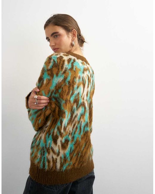 TOPSHOP Natural Knitted Fluffy Relaxed Fit Brushed Animal Crew Neck Jumper