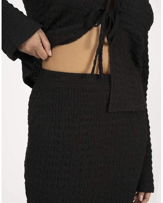 Brave Soul Black Textured Jersey Lettuce Hem Midi Skirt