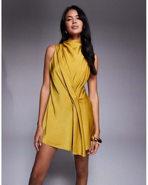 ASOS Metallic High Neck Drape Satin Playsuit