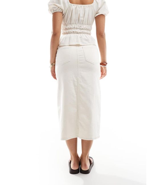 ONLY White Front Split Denim Midi Skirt