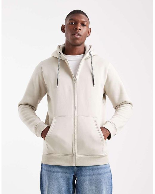 Brave Soul Natural Zip Through Hoodie With Drawcords for men