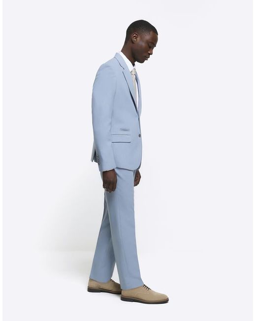 River Island Blue Textured Suit Trouser for men
