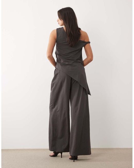 ASOS Gray Co-Ord Linen Look Tie Waist Wide Leg Trousers