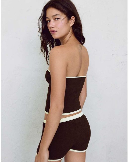 Bershka White Contrast Bandeau Knit Top