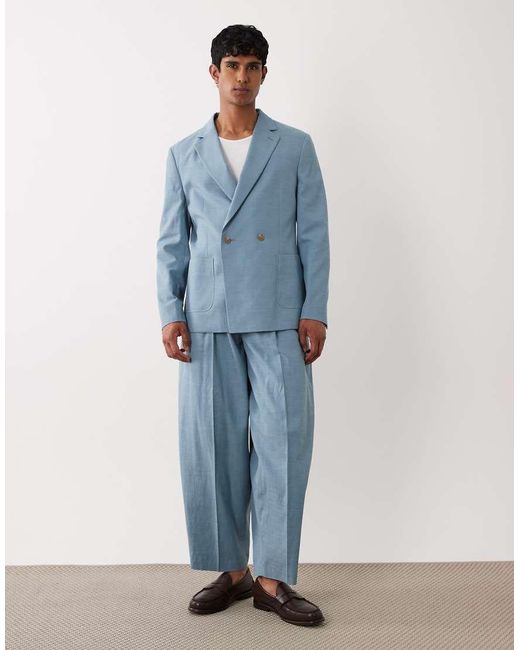 ASOS Blue Regular Double Breasted Suit Jacket for men