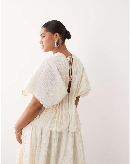 ARRANGE White Curve Crinkle Texture Cinched Waist Top Co Ord