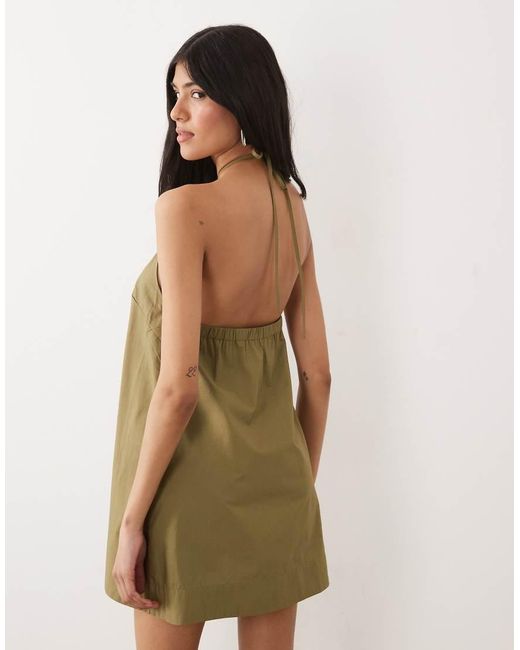 ASOS Green Poplin Halter Neck Swing Mini Sundress