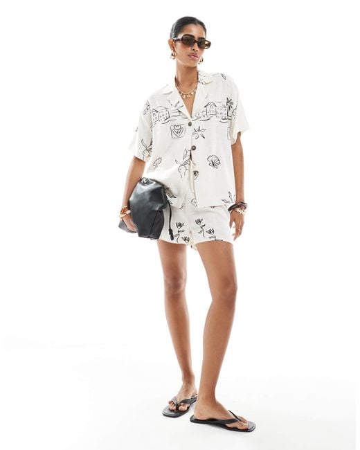 ASOS White Linen Blend Short Sleeve Co-Ord Shirt