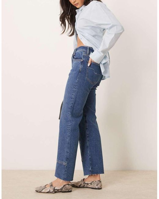 Free People Blue Risk Taker Mid-rise Straight Leg Jeans