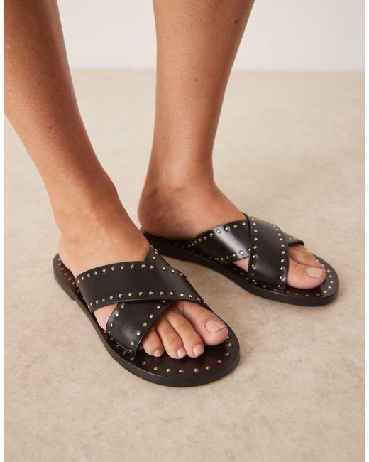 Mango Natural Leather Studded Strap Sandal