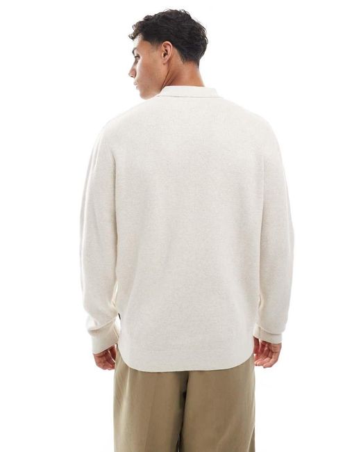 Jack & Jones White Premium Long Sleeve Knitted Polo With Quarter Zip for men