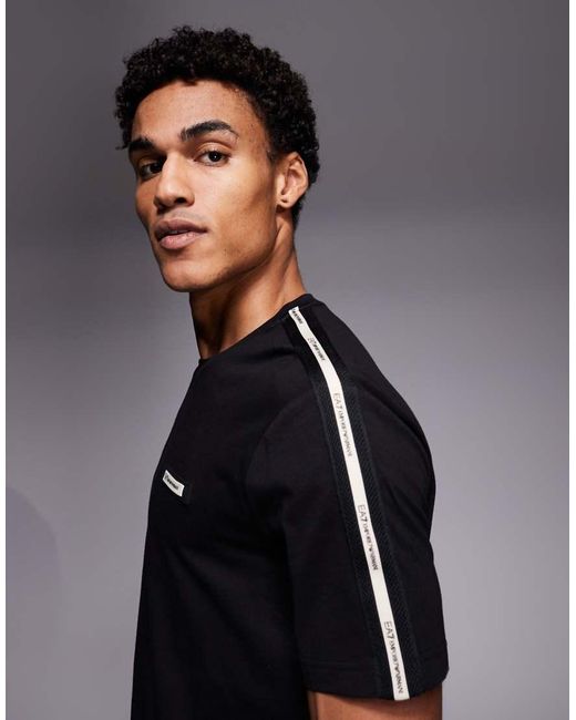 EA7 Gray Armani Crew Neck Tape Logo T-Shirt for men