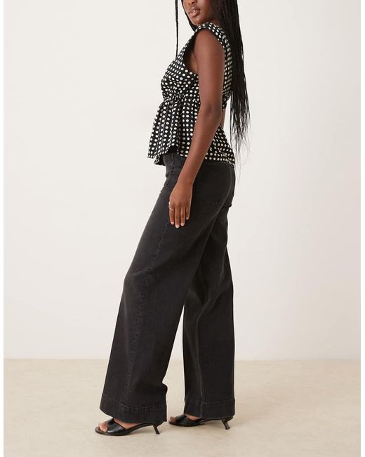 ASOS Black High Waist Wide Leg Jeans With Front Pockets