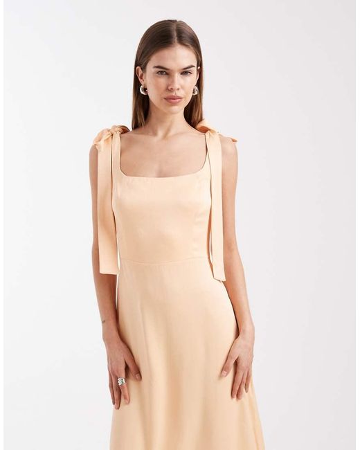 Maids To Measure Natural Bridesmaid Tie Shoulder Maxi Dress
