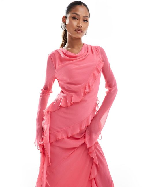 DASKA Pink Chiffon Ruffle Maxi Dress