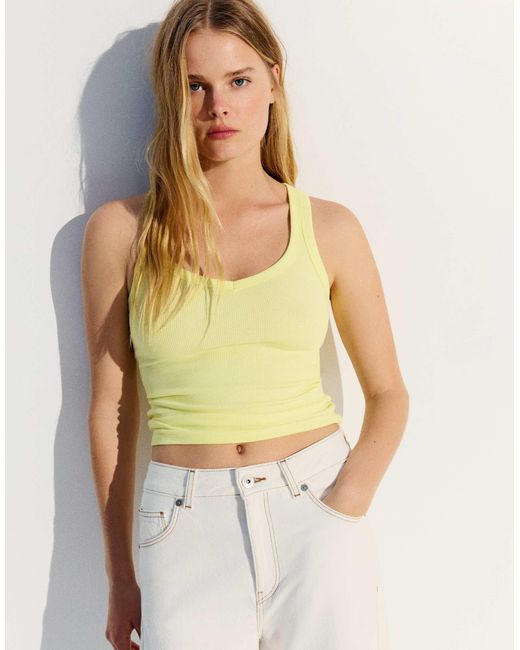 Bershka Green Basic geripptes trägertop