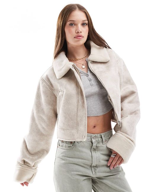 ASOS Gray Top Collar Shearling Jacket