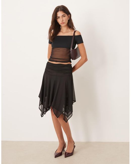 ASOS Mesh Hanky Hem Skirt in Natural | Lyst UK