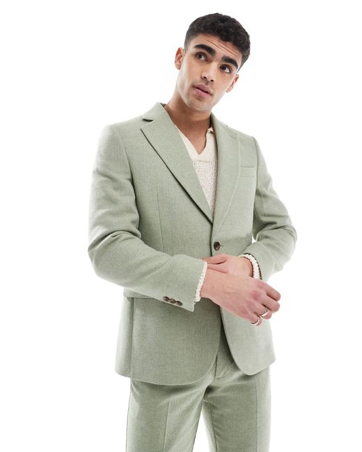ASOS Green Wool Blend Slim Suit Jacket for men
